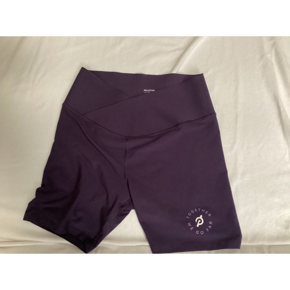 Peloton Womens XL Purple Crossover High Waist Biker Shorts Together We Go Far